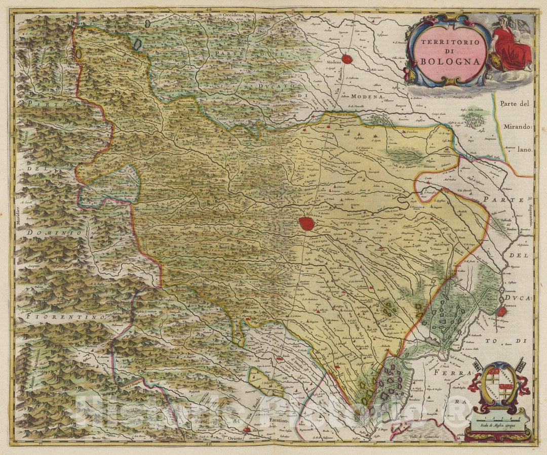 Historic Map : Italy, Bologna Region (Italy) Atlas Maior Sive Cosmographia Blaviana, Territorio Di Bologna, 1665 Atlas , Vintage Wall Art