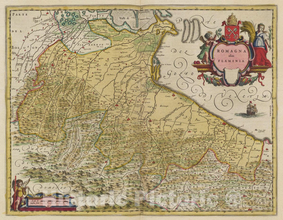 Historic Map : Italy, Romagna Region (Italy) Atlas Maior Sive Cosmographia Blaviana, Romagna olim Flaminia, 1665 Atlas , Vintage Wall Art