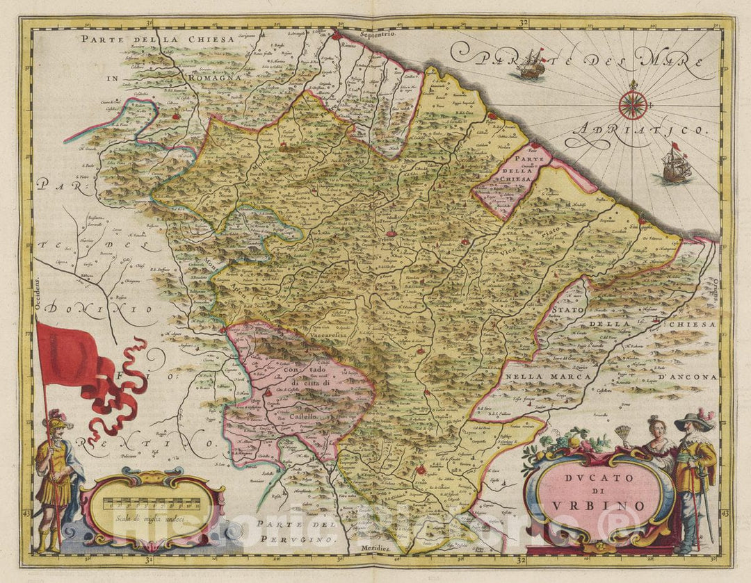 Historic Map : Italy, Urbino Region (Italy) Atlas Maior Sive Cosmographia Blaviana, Ducato Di Vrbino, 1665 Atlas , Vintage Wall Art