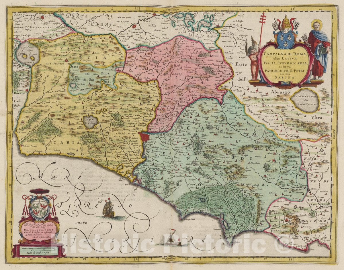 Historic Map : Italy, Rome Region (Italy) Atlas Maior Sive Cosmographia Blaviana, Campagna Di Roma, 1665 Atlas , Vintage Wall Art