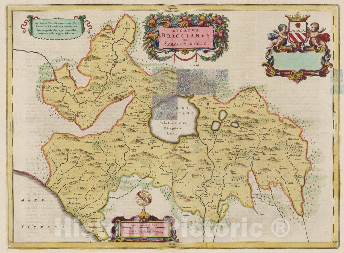 Historic Map : Italy, Bracciano Region (Italy) Atlas Maior Sive Cosmographia Blaviana, Dvcatvs Braccianvs, 1665 Atlas , Vintage Wall Art