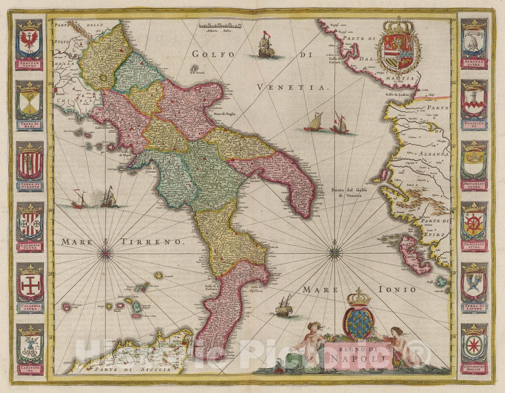 Historic Map : Italy, Naples Region (Italy) Atlas Maior Sive Cosmographia Blaviana, Regno Di Napoli, 1665 Atlas , Vintage Wall Art