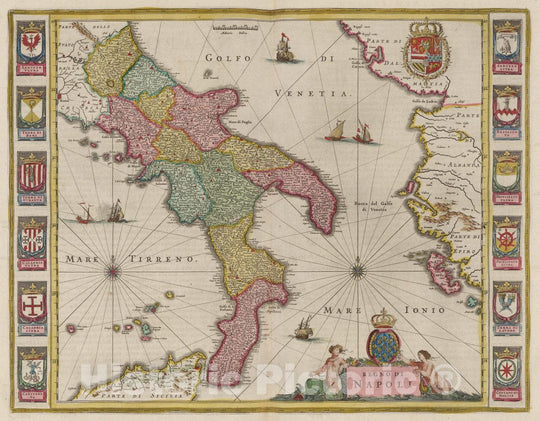 Historic Map : Italy, Naples Region (Italy) Atlas Maior Sive Cosmographia Blaviana, Regno Di Napoli, 1665 Atlas , Vintage Wall Art