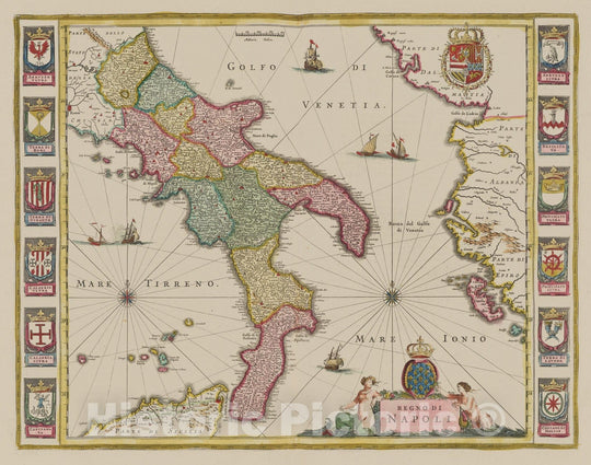 Historic Map : Italy, Naples Region (Italy) Atlas Maior Sive Cosmographia Blaviana, Regno Di Napoli, 1665 Atlas , Vintage Wall Art