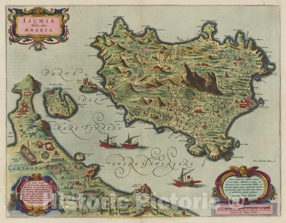 Historic Map : Italy, Ischia Island (Italy) Ischia Isola olim aenaria, 1665 Atlas , Vintage Wall Art