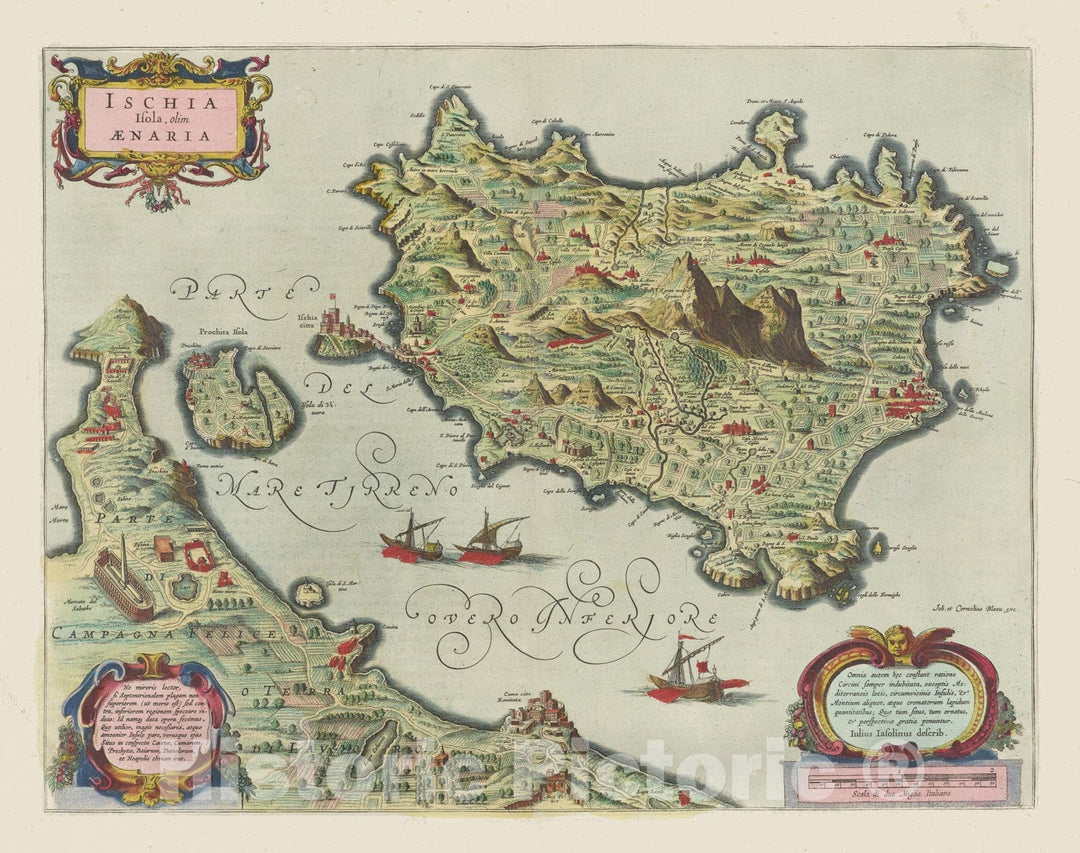 Historic Map : Italy, Ischia Island (Italy) Ischia Isola olim aenaria, 1665 Atlas , Vintage Wall Art