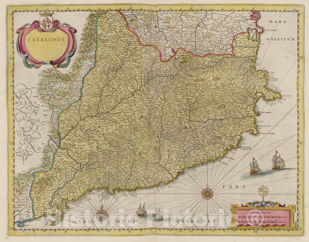 Historic Map : Atlas Maior Sive Cosmographia Blaviana, Qua Solvm, Salvm, Coelvm, Accvratissime Describvntvr. Catalonia, 1665 Atlas - Vintage Wall Art