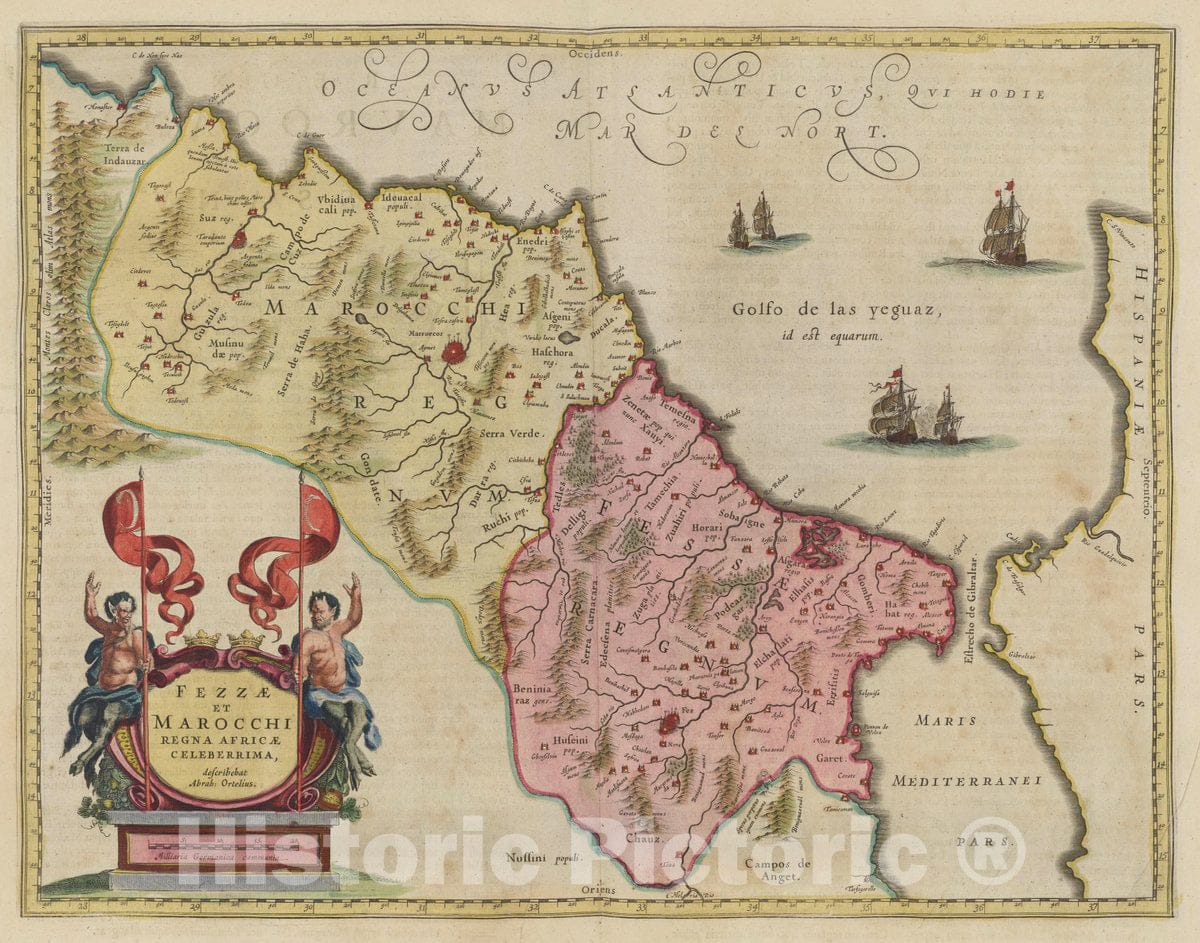 Historic Map : Morocco, , Africa Fezzae Et Marocchi Regna, 1665 Atlas , Vintage Wall Art