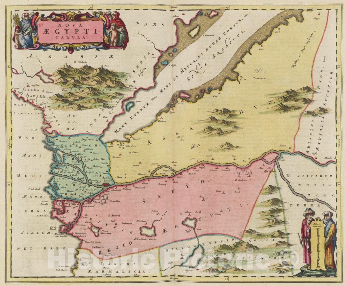 Historic Map : Egypt, , Africa Atlas Maior Sive Cosmographia Blaviana. Nova aegypti Tabvla, 1665 Atlas , Vintage Wall Art