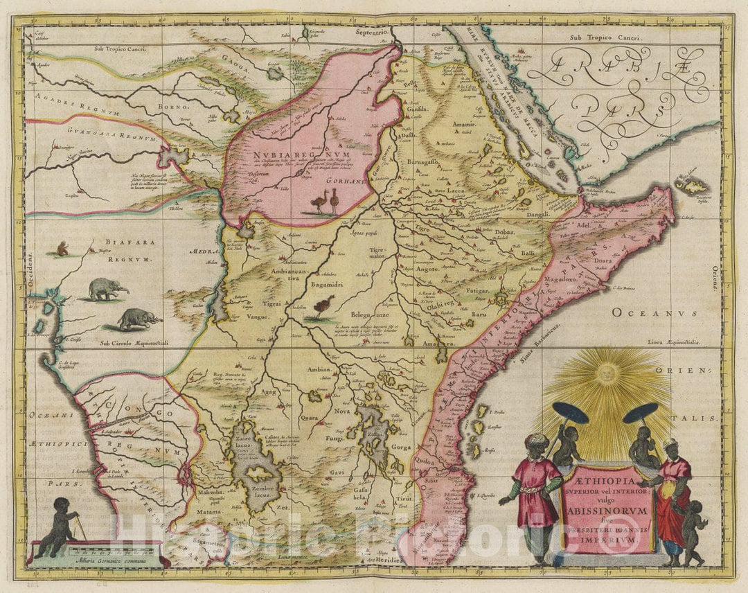 Historic Map : Ethiopia, , Africa aethiopia Svperior vel Interior, 1665 Atlas , Vintage Wall Art