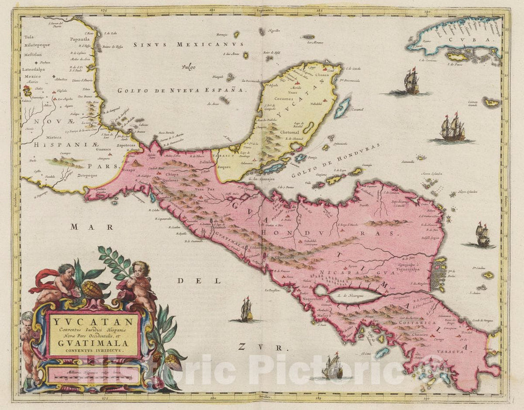 Historic Map : Guatemala, Yucatan, Central America Yvcatan et Gvatimala, 1665 Atlas , Vintage Wall Art