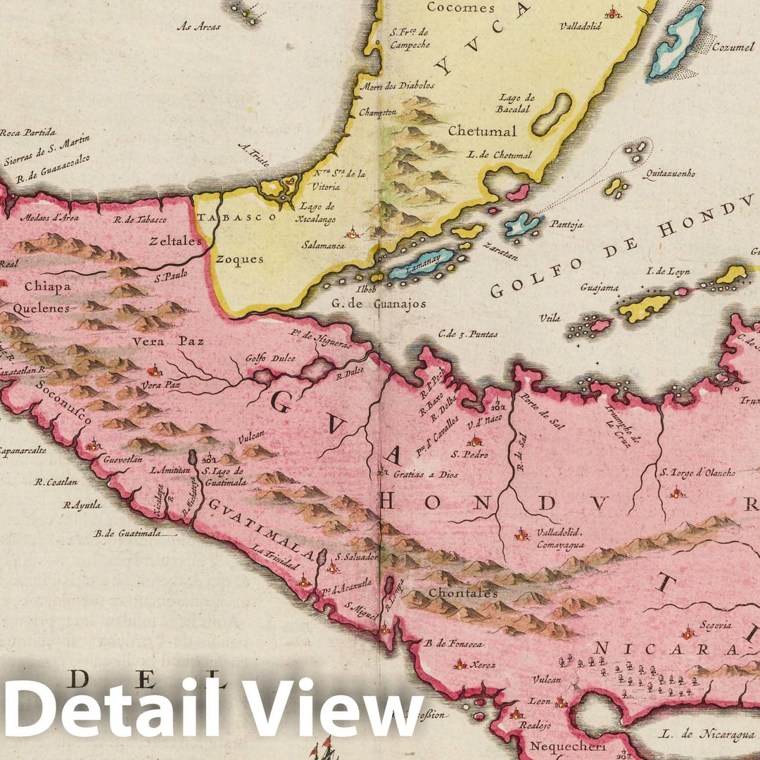 Historic Map : Guatemala, Yucatan, Central America Yvcatan et Gvatimala, 1665 Atlas , Vintage Wall Art