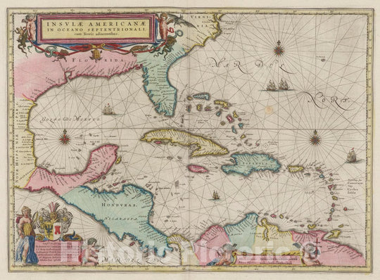 Historic Map : Insvlae Americanae in Oceano Septentrionali, 1665 Atlas - Vintage Wall Art