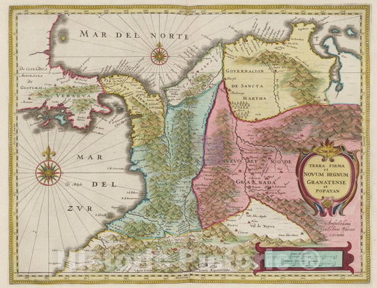 Historic Map : Venezuela, , South America Terra Firma et Novum Regnum Granatense et Popayan, 1665 Atlas , Vintage Wall Art