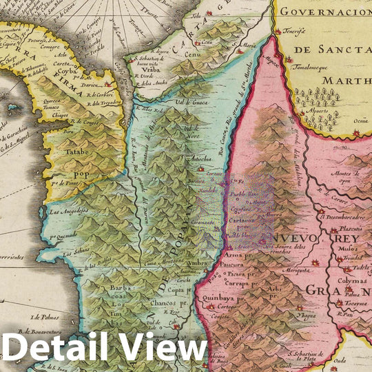 Historic Map : Venezuela, , South America Terra Firma et Novum Regnum Granatense et Popayan, 1665 Atlas , Vintage Wall Art