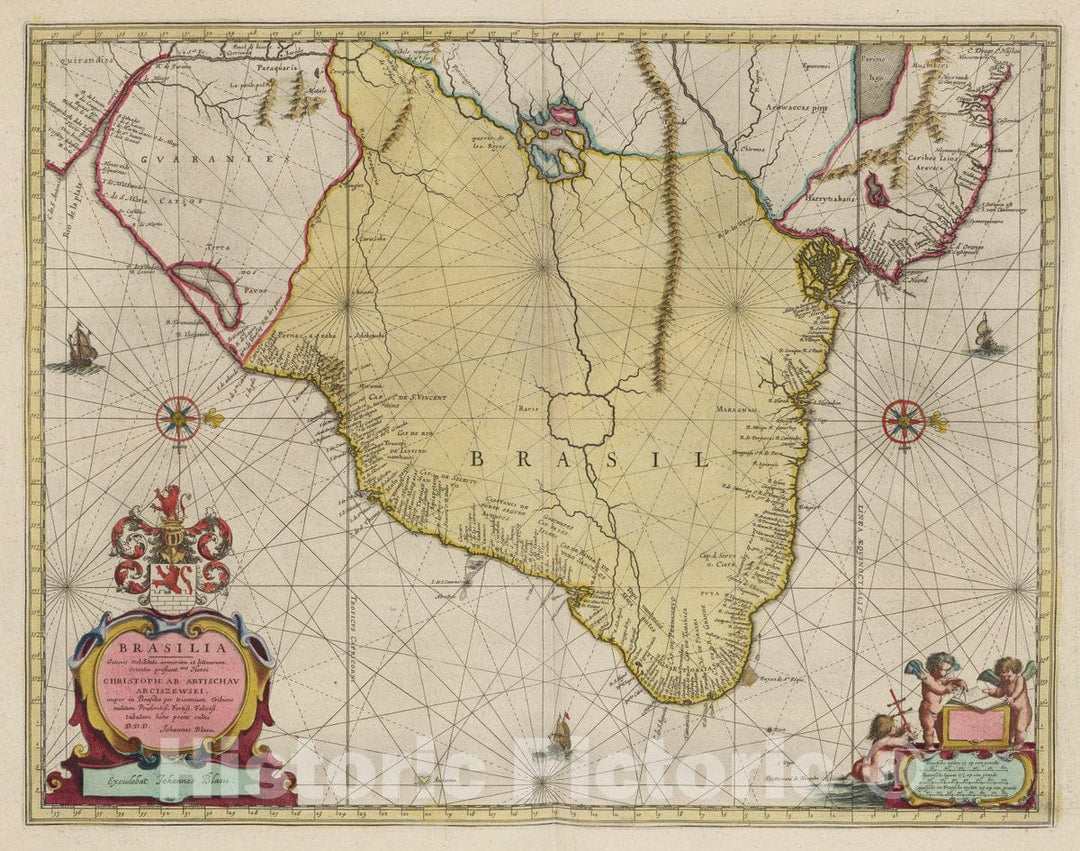 Historic Wall Map : Brazil, Atlas Maior Sive Cosmographia Blaviana, Qua Solvm, Salvm, Coelvm, Accvratissime Describvntvr. Brasilia, 1665 Atlas , Vintage Wall Art