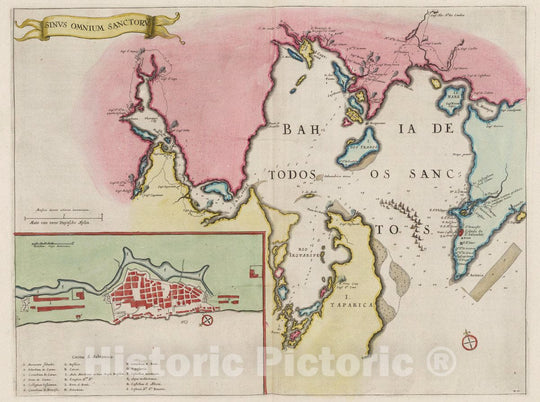 Historic Map : Brazil , Salvador (Brazil), Sinvs Omnivm Sanctorvm, 1665 Atlas , Vintage Wall Art