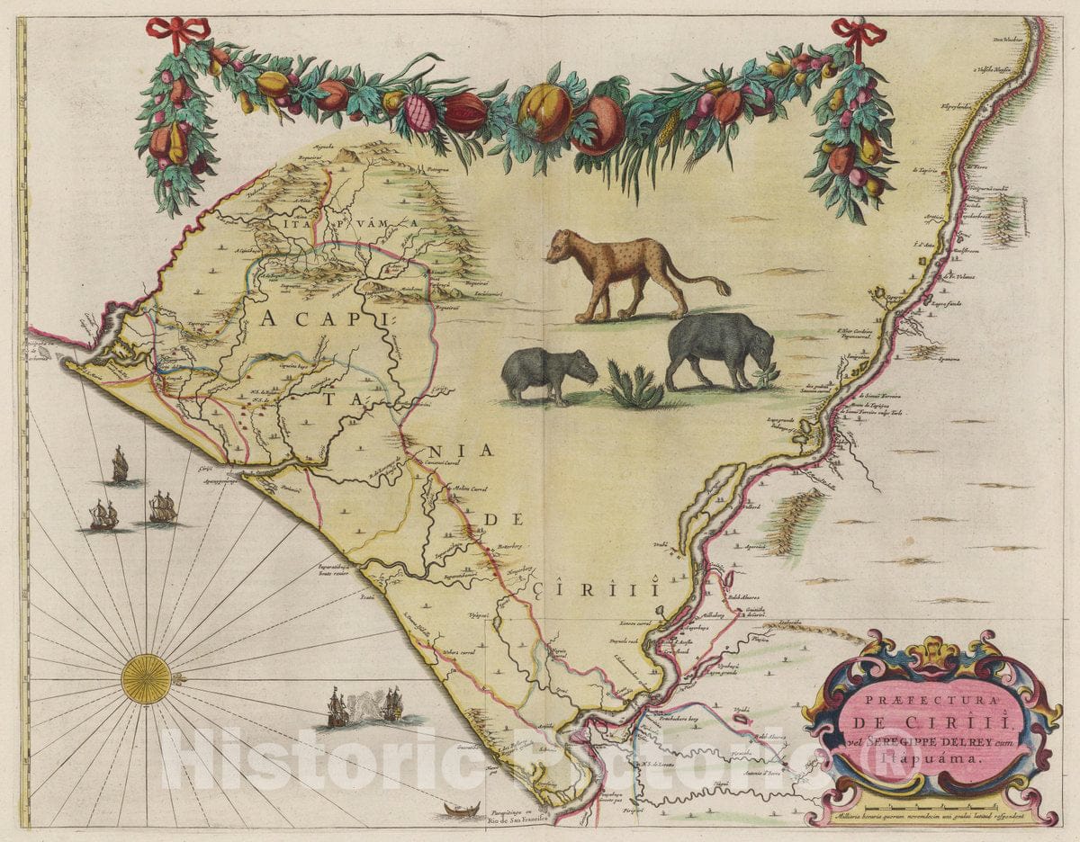 Historic Map : Brazil, Praefectra De Cir?? 1665 Atlas , Vintage Wall Art