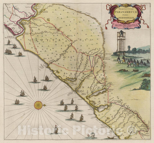 Historic Map : Brazil, Penambuco Region (Brazil) Praefecturae Paranambucae Pars Meridionalis, 1665 Atlas , Vintage Wall Art