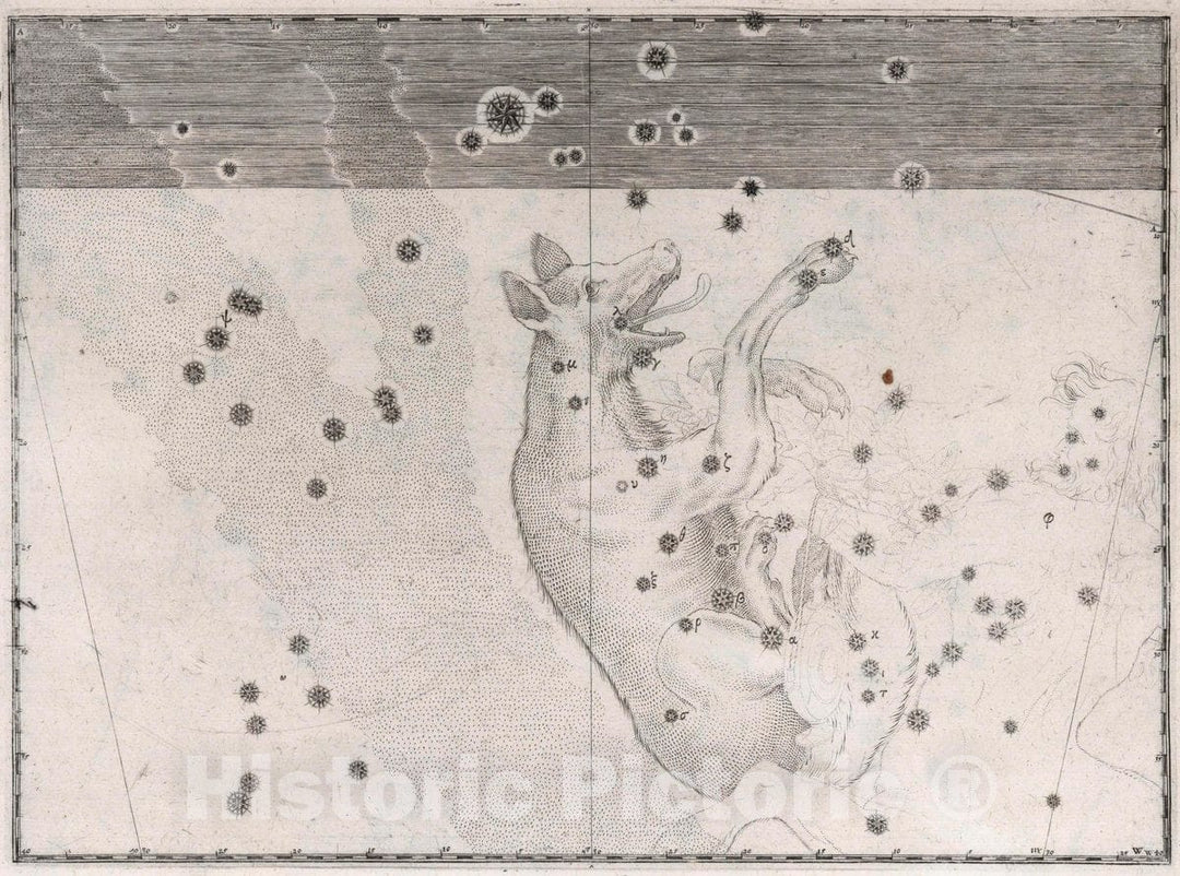 Historic Wall Map : Constellation: Lupus, The Wolf, 1655 Celestial Atlas - Vintage Wall Art