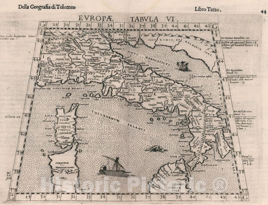 Historic Map : Italy, , Europe Tabula Europae VI. Della Geografia di Tolomeo. Libro Terzo, 1599 Atlas , Vintage Wall Art