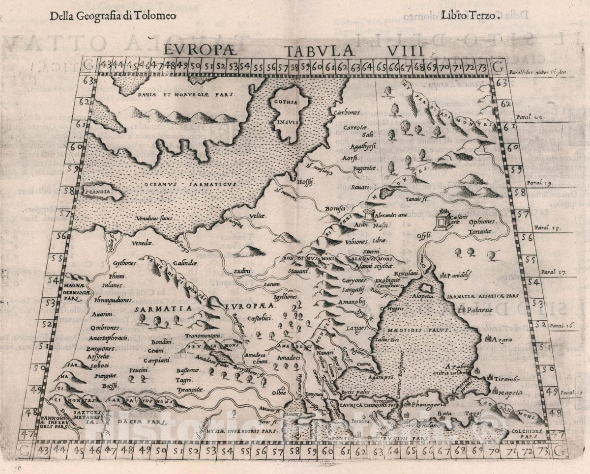 Historic Map : Europe, Eastern Tabula Europae VIII. Della Geografia di Tolomeo. Libro Terzo, 1599 Atlas , Vintage Wall Art