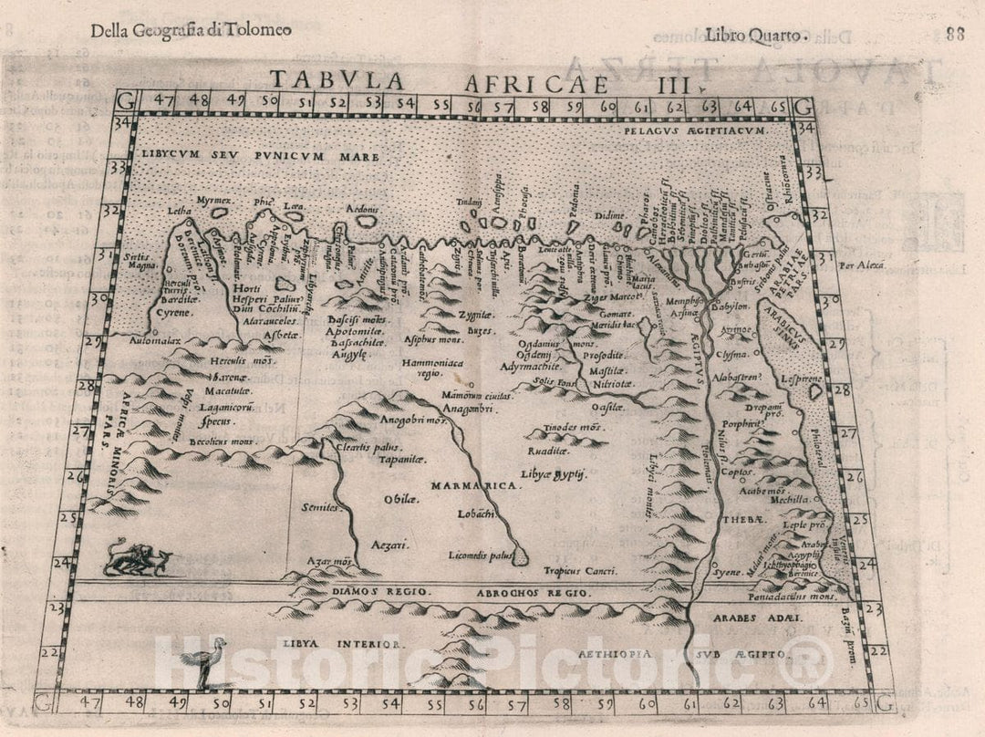 Historic Map : Egypt, Africa, Northeast Tabula Aphricae III. Della Geografia di Tolomeo. Libro Quarto, 1599 Atlas , Vintage Wall Art