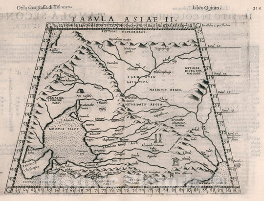 Historic Map : Tabvla Asiae II. Della Geografia di Tolomeo. Libro Quinto, 1599 Atlas - Vintage Wall Art