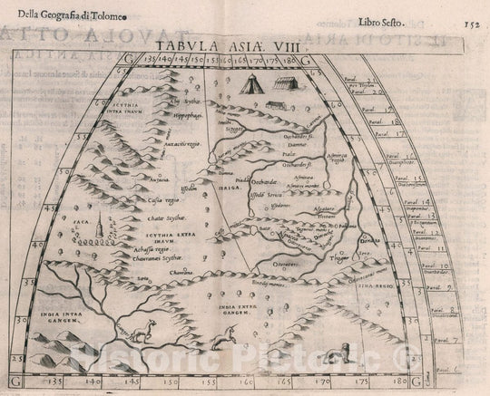 Historic Wall Map : India, , Asia Tabvla Asiae VIII. Della Geografia di Tolomeo. Libro Sesto, 1599 Atlas , Vintage Wall Art