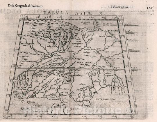 Historic Map : India, , Asia Tabvla Asiae X. Della Geografia di Tolomeo. Libro Settimo, 1599 Atlas , Vintage Wall Art