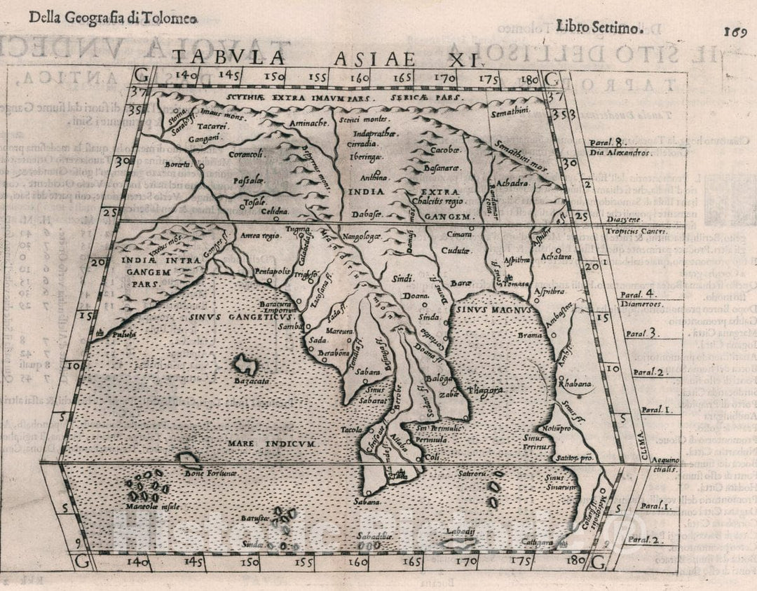 Historic Map : India, South East Asia Tabvla Asiae XI. Della Geografia di Tolomeo. Libro Settimo, 1599 Atlas , Vintage Wall Art