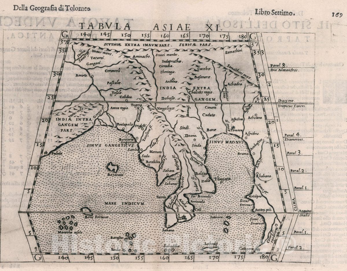 Historic Map : India, South East Asia Tabvla Asiae XI. Della Geografia di Tolomeo. Libro Settimo, 1599 Atlas , Vintage Wall Art