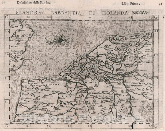 Historic Map : Europe, Western Flandria Barbantia et Holanda nova, 1599 Atlas , Vintage Wall Art