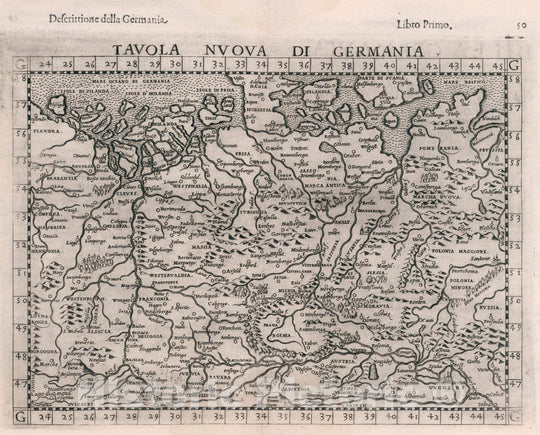 Historic Map : Germany, Tavola Nvova di Germania. Descrittione Della Germania. Libro Primo, 1599 Atlas , Vintage Wall Art