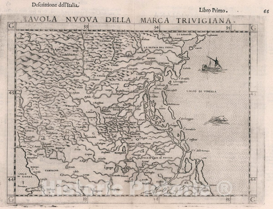 Historic Map : Italy, , Europe Tavola Nvova Della Marca Trivigiana, 1599 Atlas , Vintage Wall Art