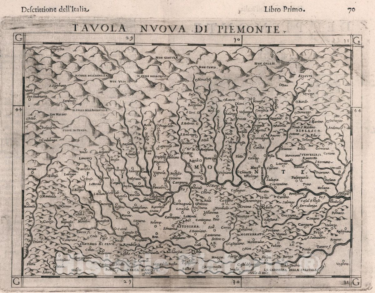 Historic Map : Italy, , Europe Tavola Nuova di Piemonte. Descrittione dell'Italia. Libro Primo, 1599 Atlas , Vintage Wall Art