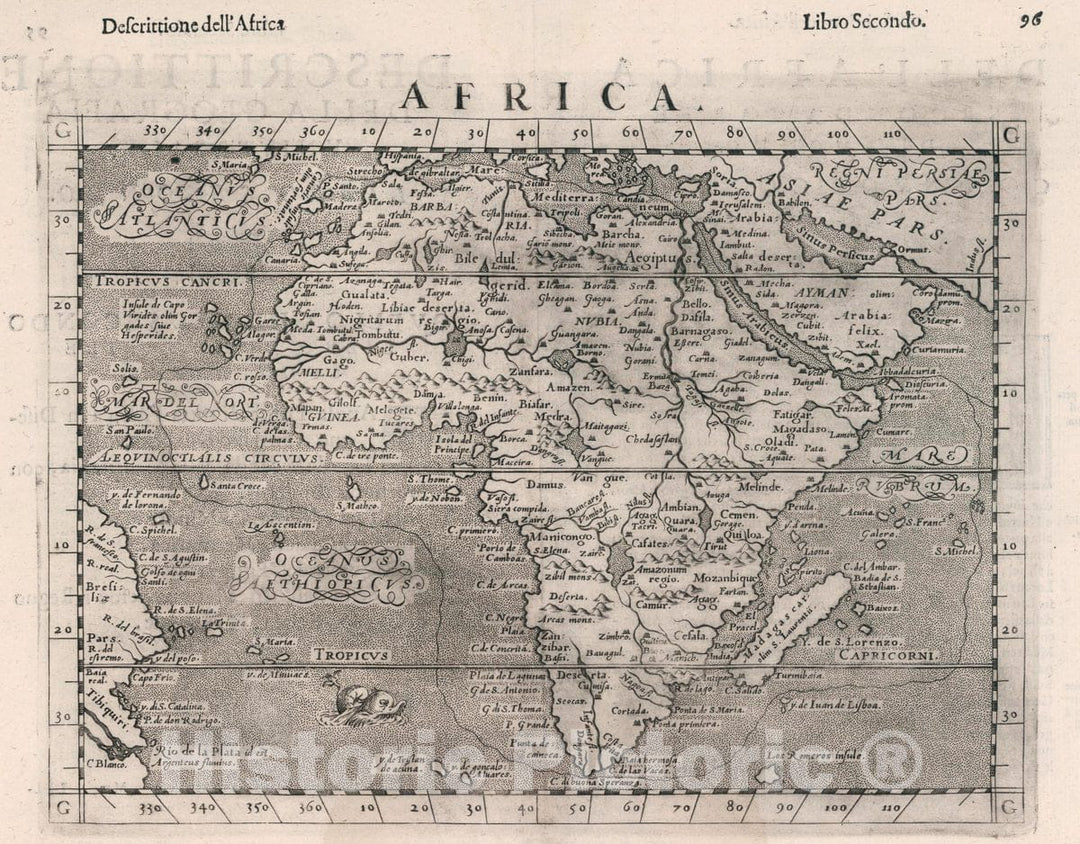 Historic Map : Africa. Descrittione dell' Africa. Libro Secondo, 1599 Atlas - Vintage Wall Art