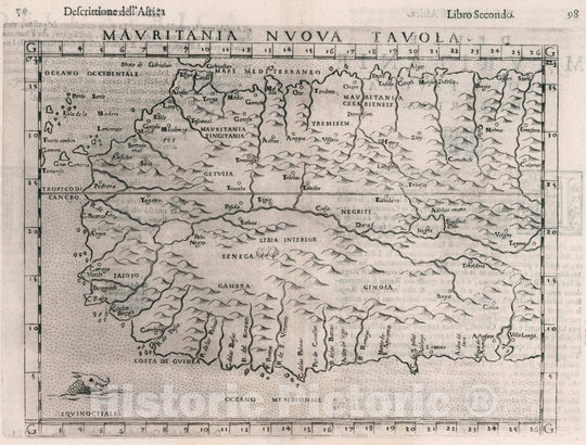 Historic Map : Africa, West Mavritania Nvova tavola. Descrittione dell' Africa. Libro Secondo, 1599 Atlas , Vintage Wall Art