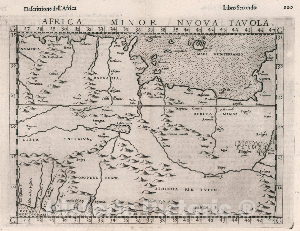 Historic Map : Africa, North Africa Minor Nvova tavola. Descrittione dell' Africa. Libro Secondo, 1599 Atlas , Vintage Wall Art