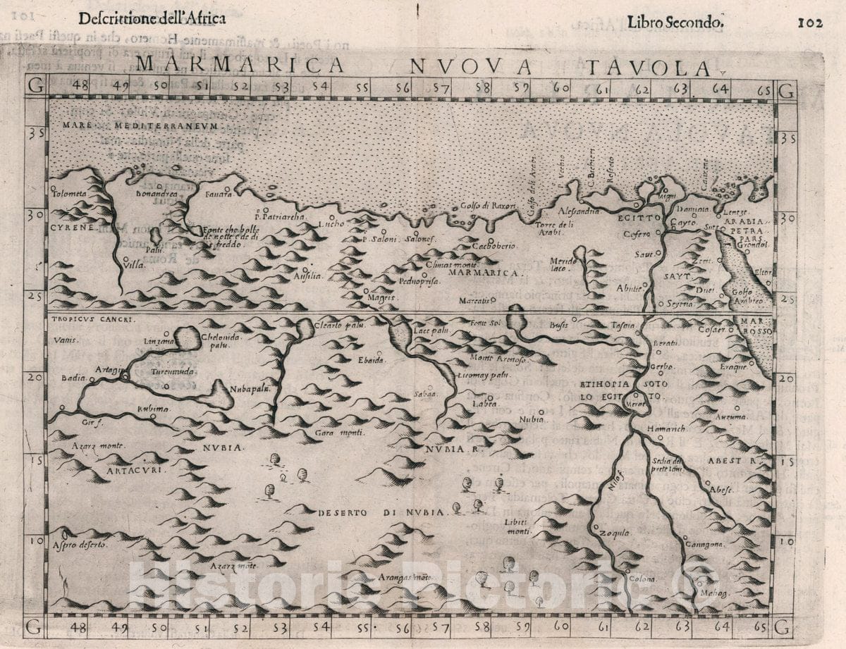 Historic Map : Africa, North Marmarica Nvova tavola. Descrittione dell' Africa. Libro Secondo, 1599 Atlas , Vintage Wall Art