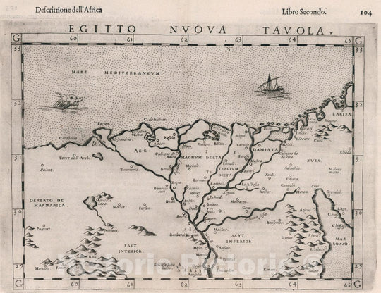 Historic Map : Egypt, , Africa Egitto Nvova tavola. Descrittione dell' Africa. Libro Secondo, 1599 Atlas , Vintage Wall Art