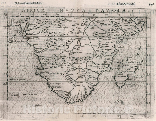 Historic Map : Africa, Southern Africa Nvova tavola. Descrittione dell' Africa. Libro Secondo, 1599 Atlas , Vintage Wall Art