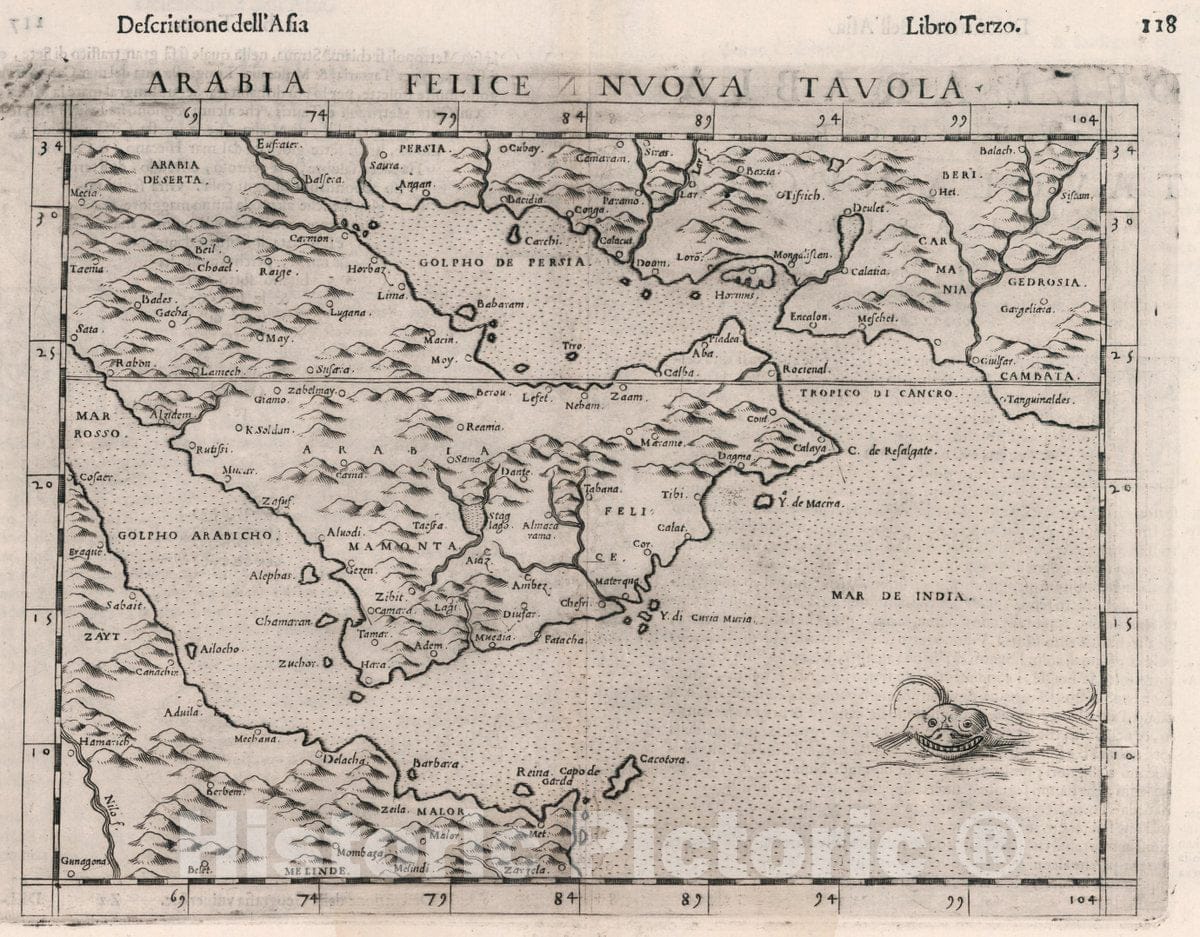 Historic Map : Saudi Arabia, Middle East, Asia Arabia Felice Nvova Tavola. Descrittione dell' Asia. Libro Trezo, 1599 Atlas , Vintage Wall Art