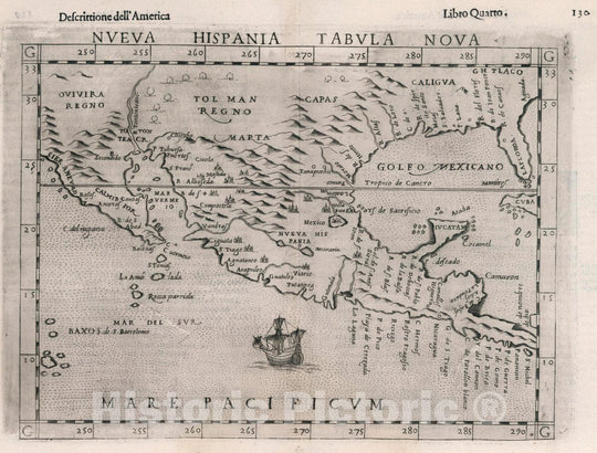 Historic Map : United States, , Central America Nveva Hispania tabvla nova. Descrittione dell'America. Libro Quarto, 1599 Atlas , Vintage Wall Art