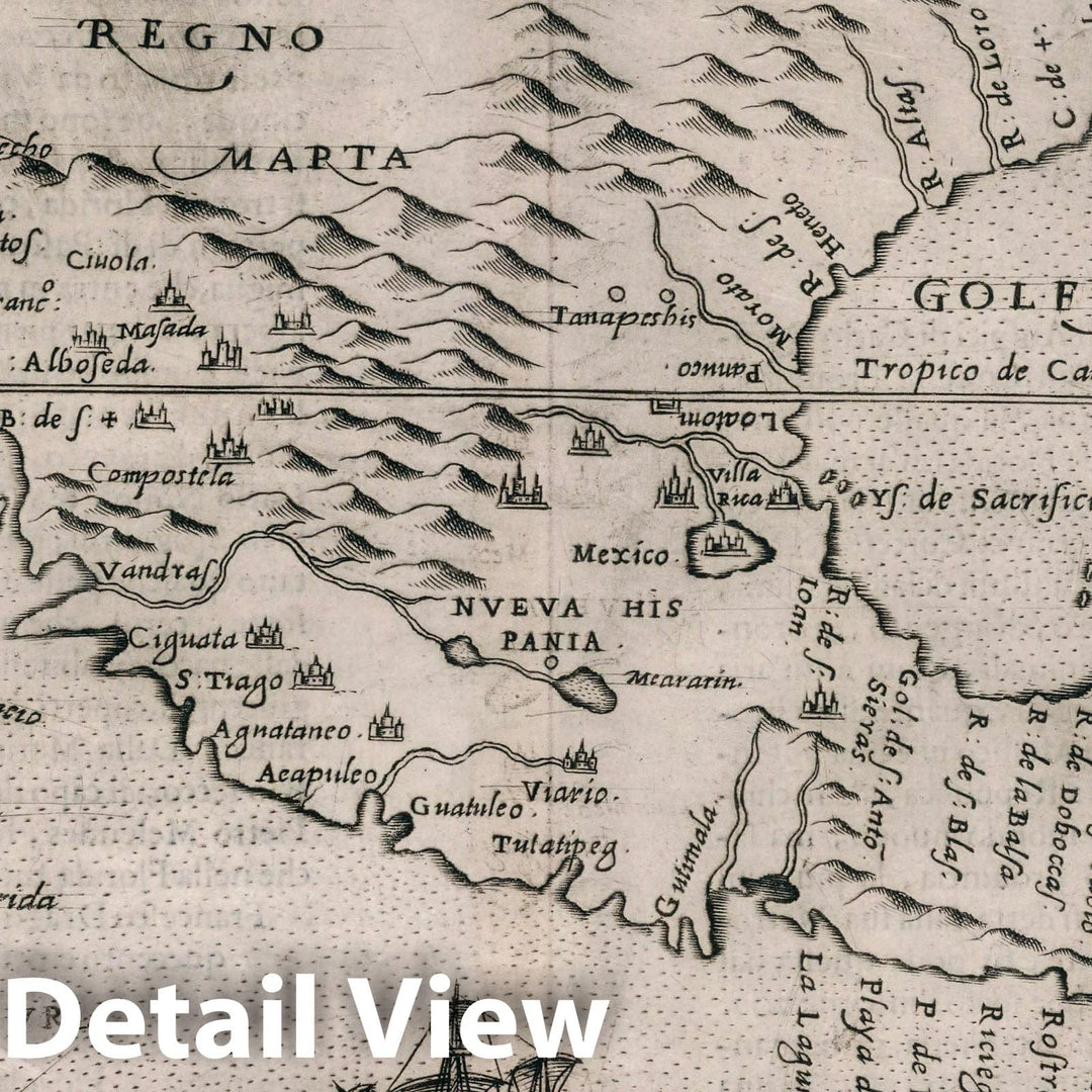 Historic Map : United States, , Central America Nveva Hispania tabvla nova. Descrittione dell'America. Libro Quarto, 1599 Atlas , Vintage Wall Art