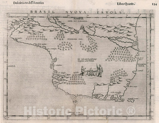 Historic Map : Brazil, , South America Brasil Nvova tavola. Descrittione dell'America. Libro Quarto, 1599 Atlas , Vintage Wall Art