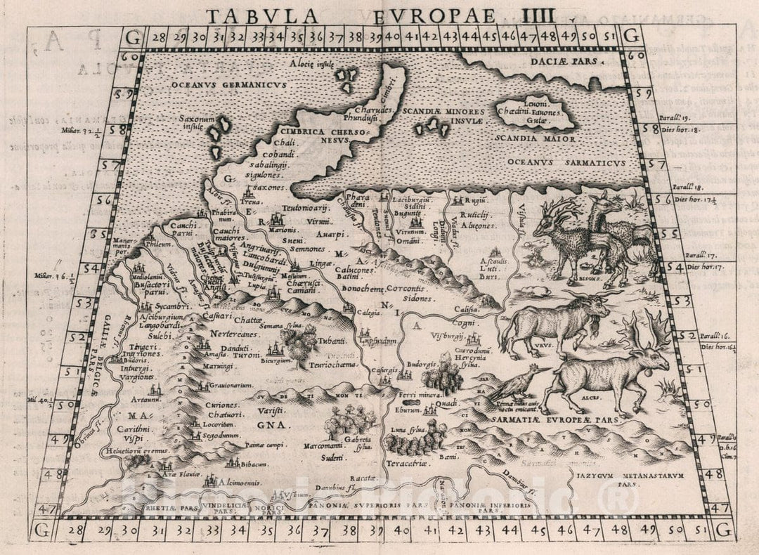 Historic Map : Germany, , Europe Tabvla Evropae IIII. D'Evropa, Qvarta tavola. Antica, 1561 Atlas , Vintage Wall Art