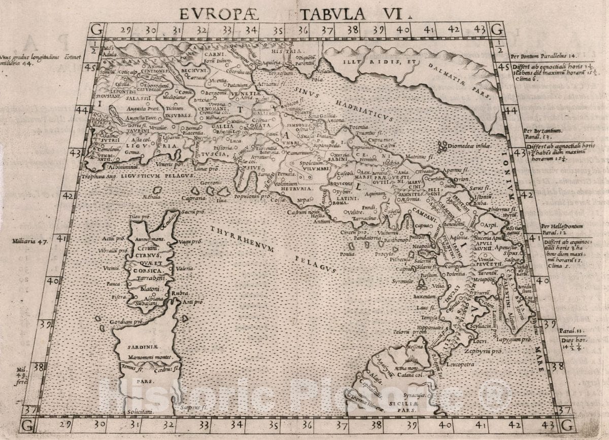 Historic Map : Italy, , Europe Tabvla Evropae VI. D'Evropa, Sesta tavola Antica, 1561 Atlas , Vintage Wall Art