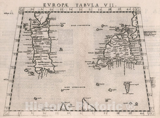 Historic Map : Italy, Sardinia (Italy), Europe Tabvla Evropae VII. D'Evropa, Settima tavola Antica. 1561 Atlas , Vintage Wall Art