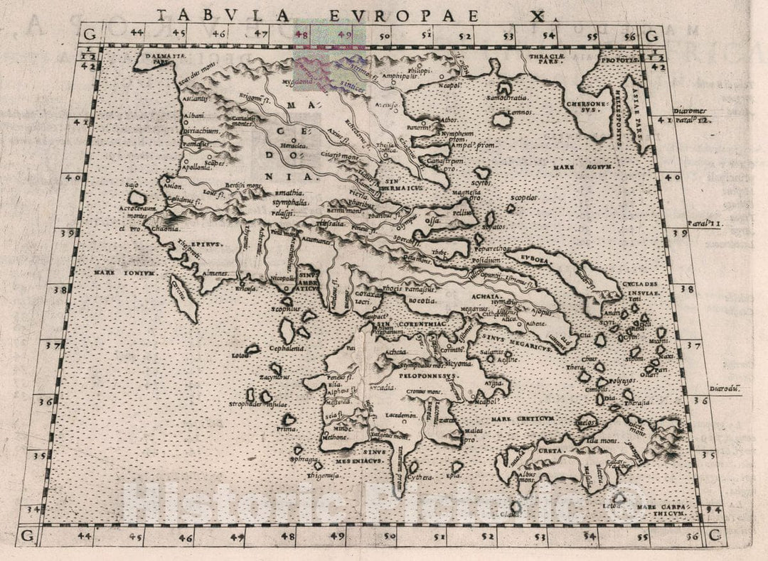 Historic Map : Greece, Crete Tabvla Evropae X. D'Evropa, Decima tavola Antica, 1561 Atlas , Vintage Wall Art